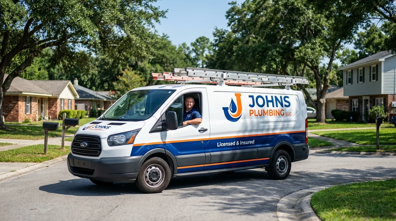 Johns Plumbing LLC service van in Watertown, CT