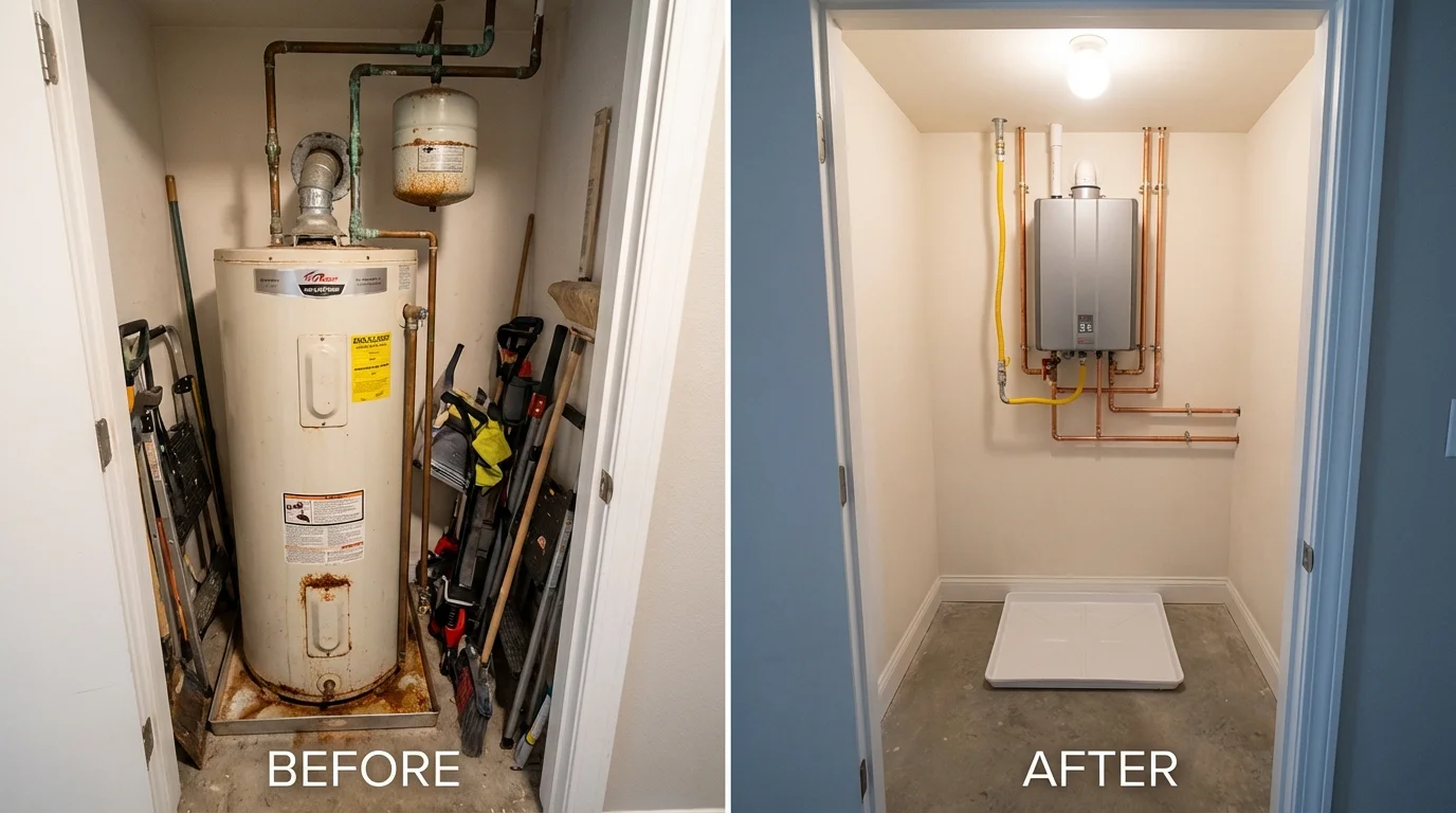 Tank water heater versus wall-mounted tankless unit comparison for Watertown, CT homeowners