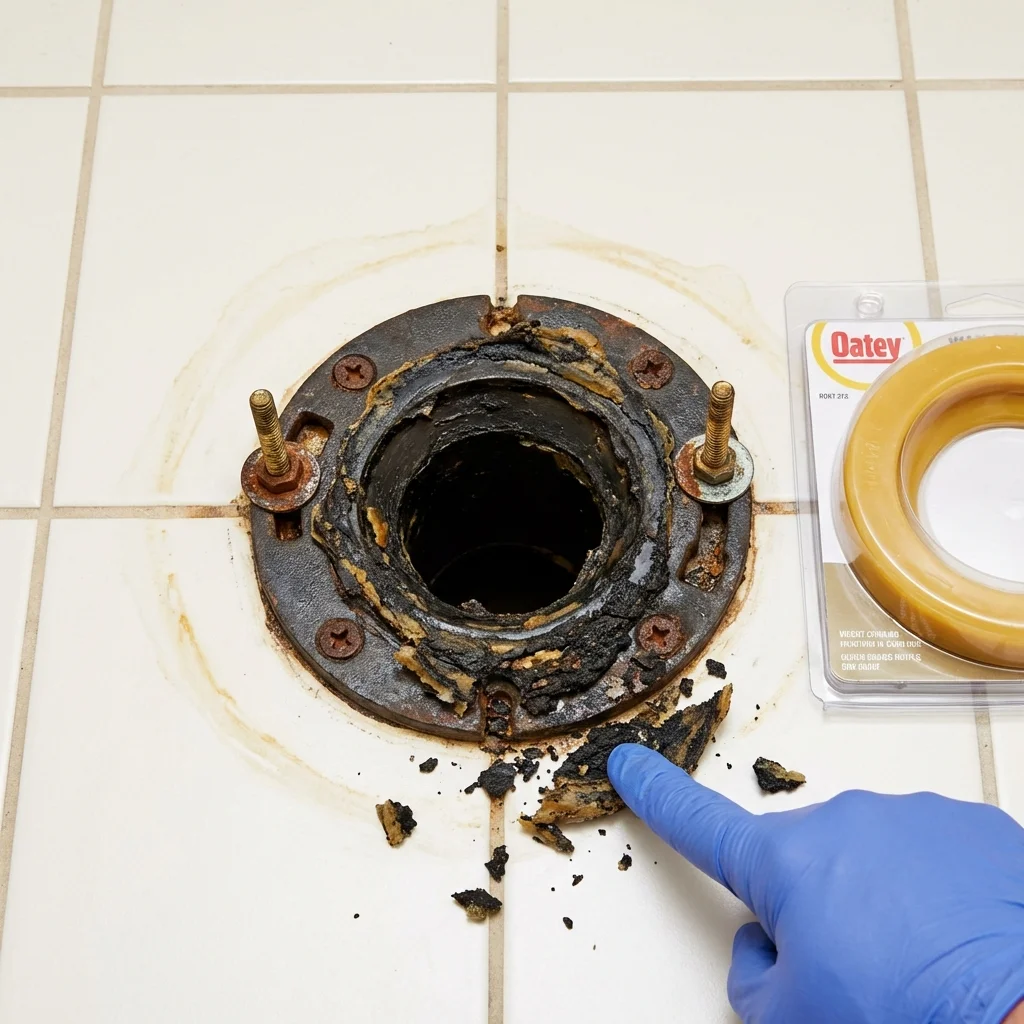 Failed wax ring showing water seepage at the base of a toilet in a Watertown, CT home